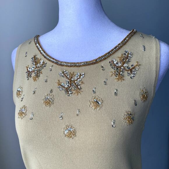 Tan Beaded Joseph A. Vintage Womens Tank Top Blouse Size Medium - Picture 1 of 6